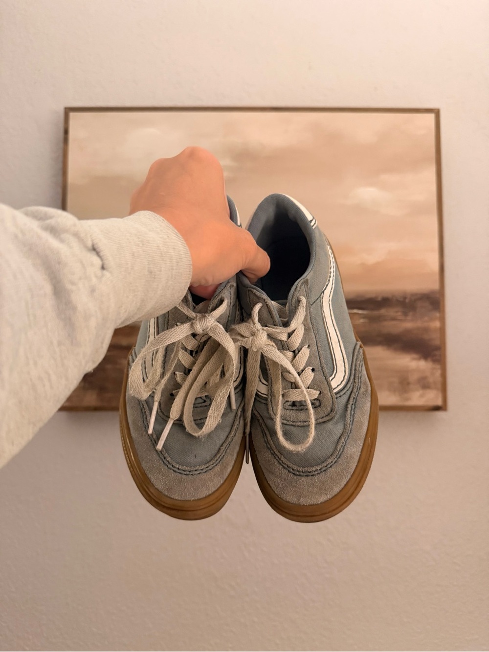 Vans Kids Blue Gray Suede & Canvas Sneakers with White Stripe